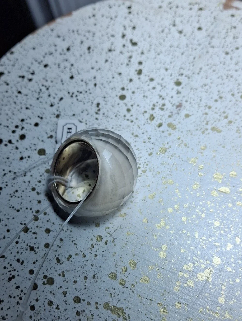 Coach Beige Faceted Resin Ring with Gold Interior